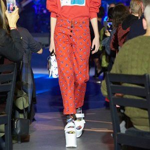 KENZO Memento Collection Red Floral Denim Pants, Size FR36/US 4